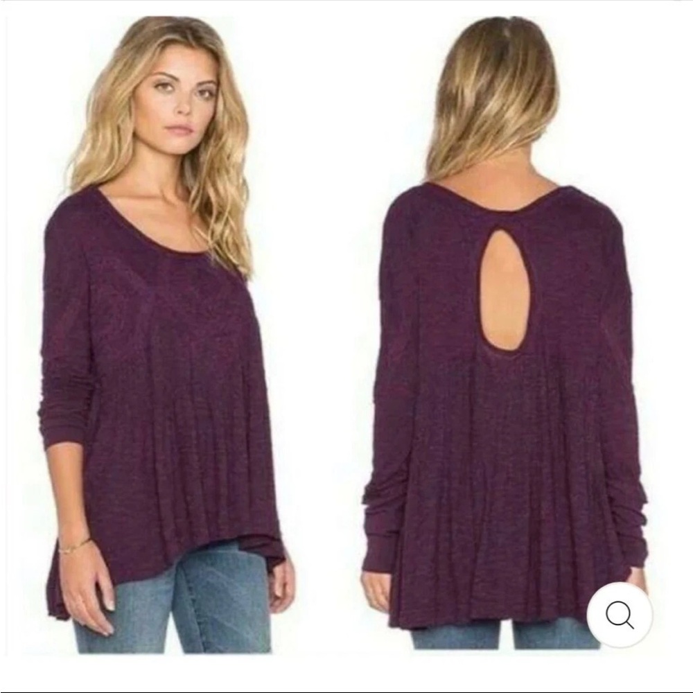 Free People Hope Babydoll Baby Doll African Purple Open Back Long Sleeve Top